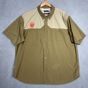 Orvis Mens XXL Tan Green Shooting Hunting Shirt Short Sleeve Button Down